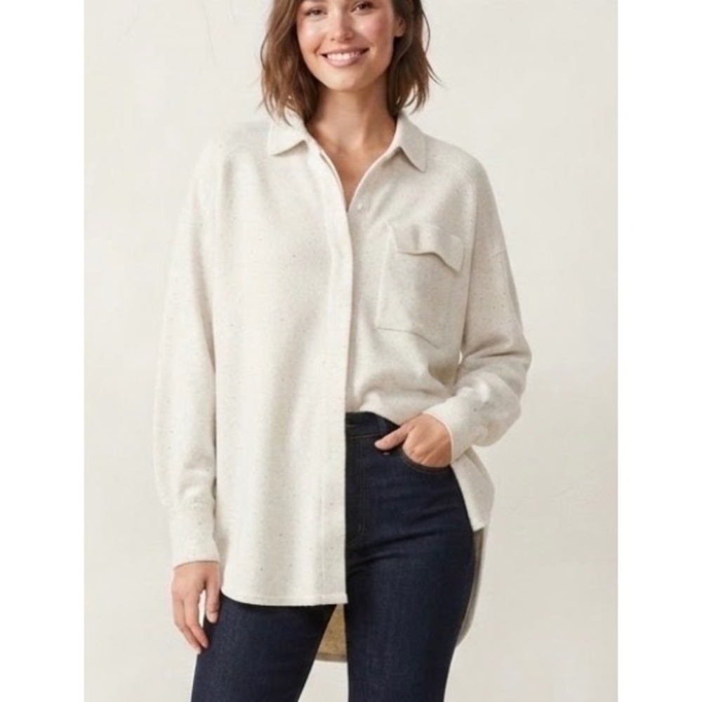 Smartwool Women Cream Speckled Wool Blend Oversized Shacket Jacket Medium